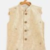 Boys JBN Creation Beige Silk Blend Embroidered Nehru Jacket