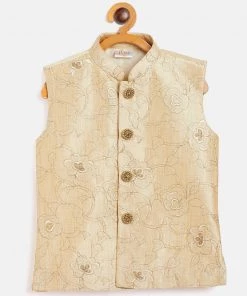Boys JBN Creation Beige Silk Blend Embroidered Nehru Jacket