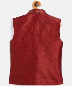 JBN Creation Maroon Silk Blend Embroidered Nehru Jacket Boys