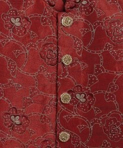 JBN Creation Maroon Silk Blend Embroidered Nehru Jacket Boys