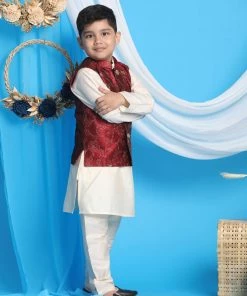 Vastramay Maroon Embroidered Silk Blend Siblings Set