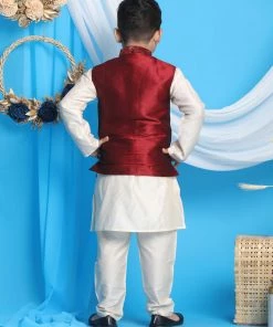 Vastramay Maroon Embroidered Silk Blend Siblings Set