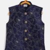 JBN Creation Navy Blue Silk Blend Embroidered Nehru Jacket