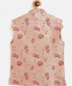 JBN Creation Boys Maroon Asymmetric Banarasi Brocade Nehru Jacket