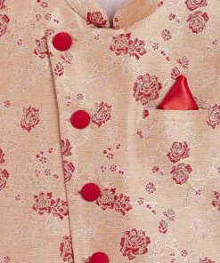 JBN Creation Boys Maroon Asymmetric Banarasi Brocade Nehru Jacket