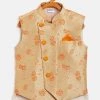 JBN Creation Orange Asymmetric Banarasi Brocade Nehru Jacket