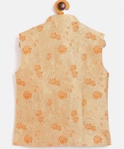 JBN Creation Orange Asymmetric Banarasi Brocade Nehru Jacket