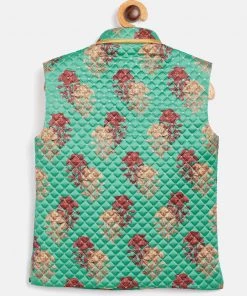JBN Creation Boys Green & Maroon Printed Slim Fit Woven Nehru Jacket