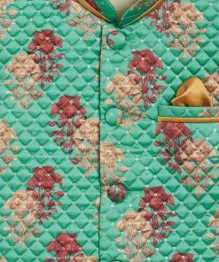 JBN Creation Boys Green & Maroon Printed Slim Fit Woven Nehru Jacket