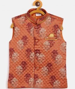 JBN Creation Orange Sequin Embellished Foam Quilted Nehru Jacket