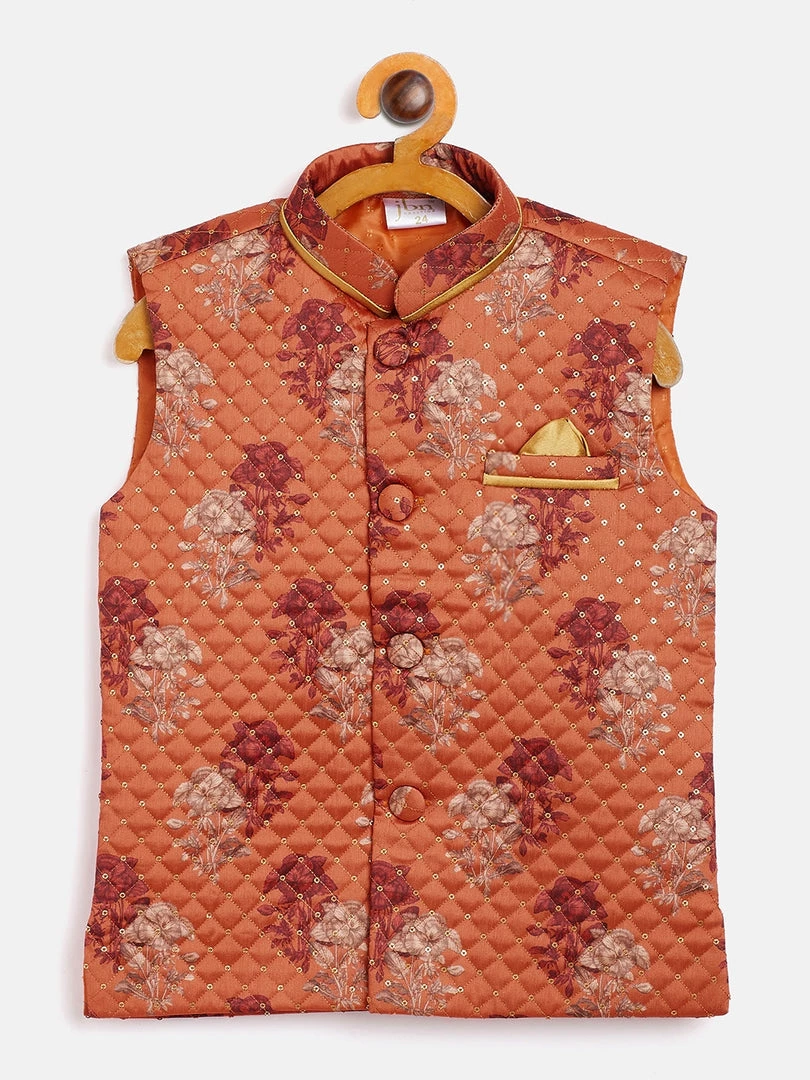 JBN Creation Orange Sequin Embellished Foam Quilted Nehru Jacket 3 JBN Creation Orange Sequin Embellished Foam Quilted Nehru Jacket