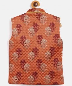 JBN Creation Orange Sequin Embellished Foam Quilted Nehru Jacket 8 JBN Creation Orange Sequin Embellished Foam Quilted Nehru Jacket