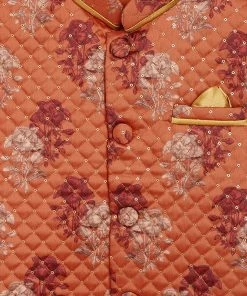 JBN Creation Orange Sequin Embellished Foam Quilted Nehru Jacket