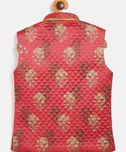 JBN Creation Boys Pink Sequin Embellished Foam Quilted Nehru Jacket