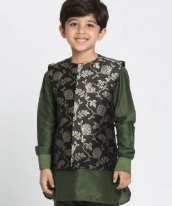 JBN Creation Boys' Black Cotton Silk Blend Nehru Jacket
