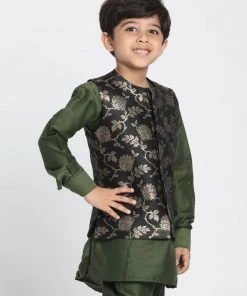 JBN Creation Boys' Black Cotton Silk Blend Nehru Jacket