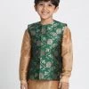 JBN Creation Boys' Dark Green Cotton Silk Blend Nehru Jacket