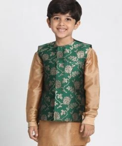 JBN Creation Boys' Dark Green Cotton Silk Blend Nehru Jacket