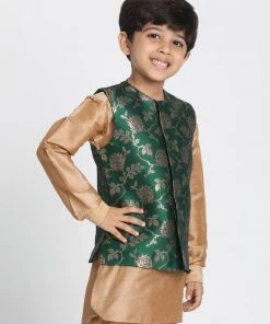 JBN Creation Boys' Dark Green Cotton Silk Blend Nehru Jacket
