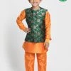 JBN Creation Boys' Orange Cotton Silk Blend Kurta, Nehru Jacket And Pyjama Set 1 JBN Creation Boys' Orange Cotton Silk Blend Kurta, Nehru Jacket And Pyjama Set
