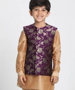 JBN Creation Boys' Purple Cotton Silk Blend Nehru Jacket