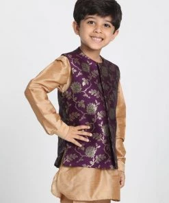 JBN Creation Boys' Purple Cotton Silk Blend Nehru Jacket