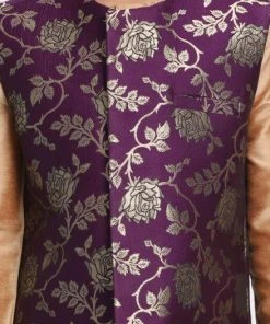 JBN Creation Boys' Purple Cotton Silk Blend Nehru Jacket