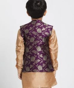 JBN Creation Boys' Purple Cotton Silk Blend Nehru Jacket