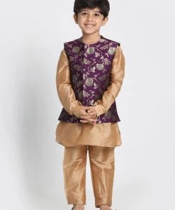 JBN Creation Boys' Purple Cotton Silk Blend Nehru Jacket