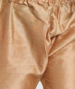 JBN Creation Boys' Gold Cotton Silk Blend Kurta, Nehru Jacket And Pyjama Set