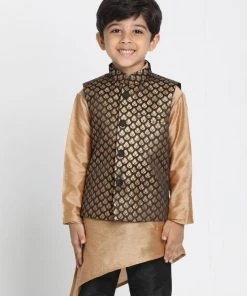 JBN Creation Boys' Black Cotton Silk Blend Nehru Jacket