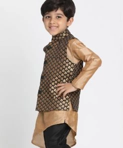 JBN Creation Boys' Black Cotton Silk Blend Nehru Jacket