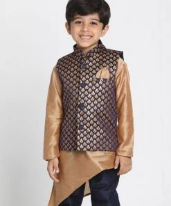 JBN Creation Boys' Deep Blue Cotton Silk Blend Nehru Jacket