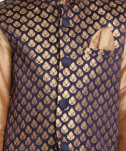 JBN Creation Boys' Deep Blue Cotton Silk Blend Nehru Jacket