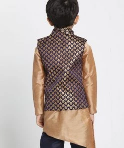 JBN Creation Boys' Deep Blue Cotton Silk Blend Nehru Jacket