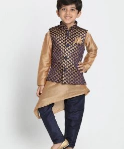 JBN Creation Boys' Deep Blue Cotton Silk Blend Nehru Jacket