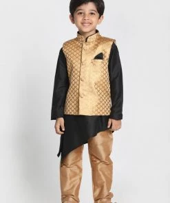 JBN Creation Buy 1 Get 1 Boys' Gold Cotton Silk Blend Nehru Jacket