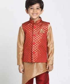JBN Creation Buy 1 Get 1 Boys' Maroon Cotton Silk Blend Nehru Jacket