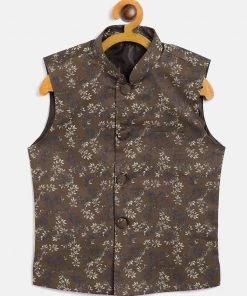 JBN Creation Boys' Coffee Brown Cotton Blend Nehru Jacket