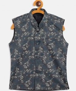 JBN Creation Boys' Grey Cotton Blend Nehru Jacket