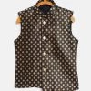 JBN Creation Boys Black Asymmetric Brocade Nehru Jacket