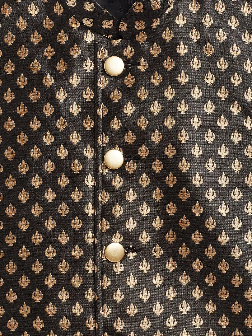 JBN Creation Boys Black Asymmetric Brocade Nehru Jacket 4 JBN Creation Boys Black Asymmetric Brocade Nehru Jacket