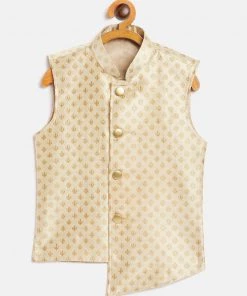 JBN Creation Gold Asymmetric Brocade Nehru Jacket Boys