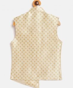 JBN Creation Gold Asymmetric Brocade Nehru Jacket Boys