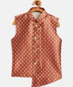 JBN Creation Orange Asymmetric Brocade Nehru Jacket