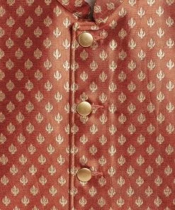 JBN Creation Orange Asymmetric Brocade Nehru Jacket