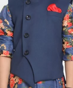Vastramay Multicolored-Base-Blue Baap Beta Jacket Kurta Pyjama Set 23 Vastramay Multicolored-Base-Blue Baap Beta Jacket Kurta Pyjama Set