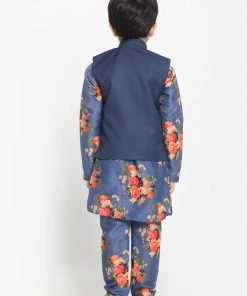 Vastramay Multicolored-Base-Blue Baap Beta Jacket Kurta Pyjama Set 25 Vastramay Multicolored-Base-Blue Baap Beta Jacket Kurta Pyjama Set