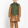 JBN Creation Boys Green Twill Jacket, Printed Kurta And Pyjama Set