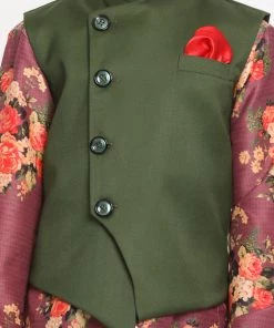 Vastramay Multicolored-Base-Purple Baap Beta Jacket Kurta Pyjama Set